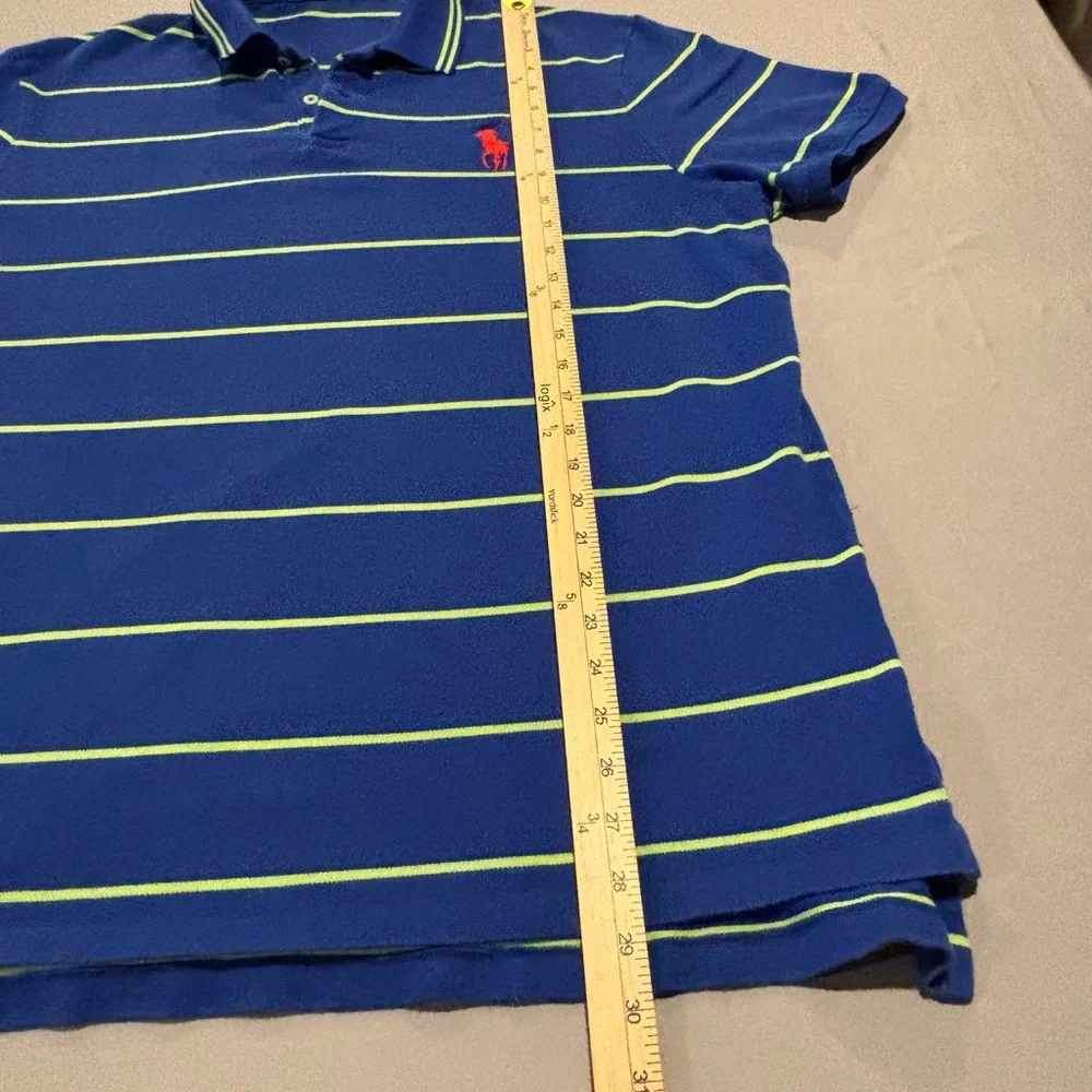 Polo Ralph Lauren Shirt Mens XL Blue Lime Green Striped Short Sleeve Pony Logo